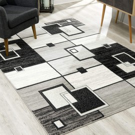 RUG BRANCH Montage 2' x 4' (2'3" X 4') Geometric Checkered Indoor Doormat Rug, Modern, Grey Black - Living Room, Bedroom, Dining Room, and Kitchen