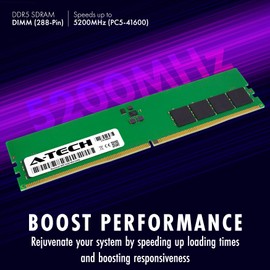 A-Tech 8GB DDR5 5200MHz PC5-41600 CL42 UDIMM 1Rx16 Single Rank 1.1V Non-ECC Unbuffered DIMM 288-Pin Desktop PC/Computer RAM Memory Upgrade Module