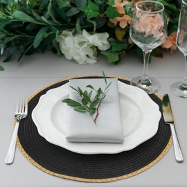comfoyar Black Round Braided Placemats Set of 6, 14.2x14.2 Inch Non-Slip Place Mats, Washable Heat Resistant Table Mats for Indoor Kitchen Dining Party Table Decoration