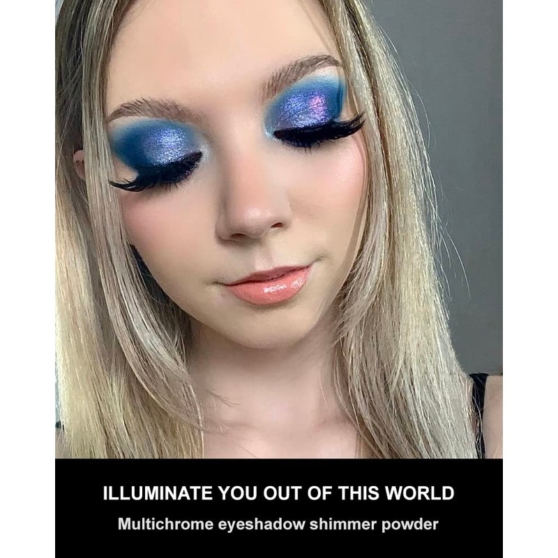 Afflano Holographic Eyeshadow Glitter, Colour Changing Multichrome Eyeshadow Silver Blue