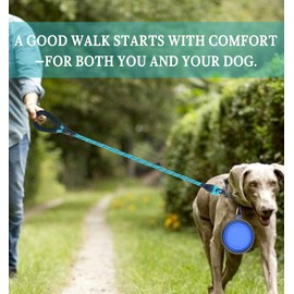 DOYOO 2 Pack Dog Leash 6 FT Thick Durable Nylon Rope - Comfortable Padded Handle Rope Dog Leash for Medium Large Dogs with Collapsible Pet Bowl and Garbage Bags (Non-Reflective 6FT- Black+Blue)