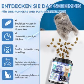 WEALLIN Beruhigungsmittel für Katzen, 200 Natürliche Leckerlis für Entspannung, Hilft bei Unruhe, Trennung, Tierarztbesuchen, Reisen, Lauten Geräuschen, Hähnchen Geschmack, Alle Rassen & Größen