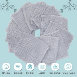 Cute Castle 12 Pack Muslin Burp Cloths for Baby - Ultra-Soft 100% Cotton Baby Washcloths - Large 20'' by 10'' Super Absorbent Milk Spit Up Rags - Burpy Cloths for Unisex, Boy, Girl - Slate