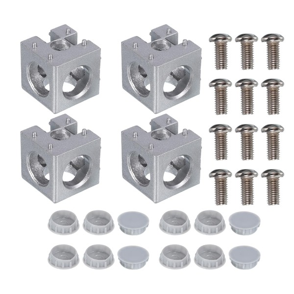 sourcing map 4Set 30x30x30mm 3-Way Corner Bracket Cube, Aluminum Alloy
