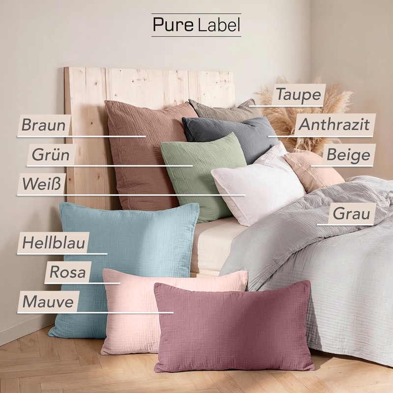 Pure Label Muslin Pillowcase 40 x 80 cm 100% Cotton