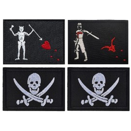 Blackbeard Edward Teach Patch, calavera pirata bordada con gancho y bucle, parches tácticos para mochila táctica, chaleco, gorra, banderas piratas (paquete de 4)