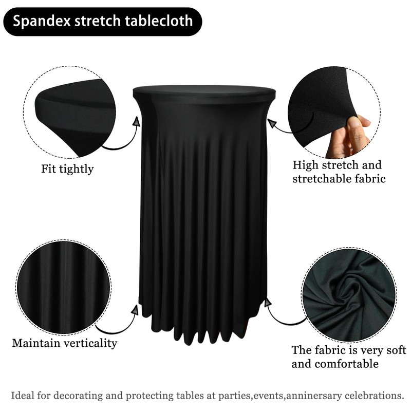 2 Pack 32"x43" Black Round Cocktail Table Skirt| Cocktail Spandex