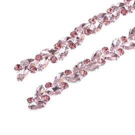 sourcing map 1 Yard Crystal Rhinestone Chain Trimming Diamond Rhinestone Chain Applique for Crafts Sewing Clothing Wedding Party Decoration Pink