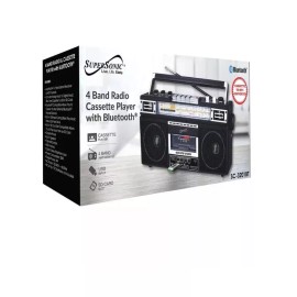 Supersonic SC-3201BT 4-Band Bluetooth Radio, USB & Cassette Player Boom Box