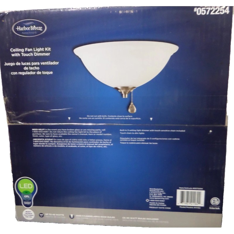 Harbor Breeze 41182 1-Light White Incandescent Ceiling Fan Light Kit