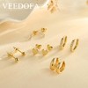 VEEDOFA 5 Pairs Small Earrings Set for Women,14K Gold Plated