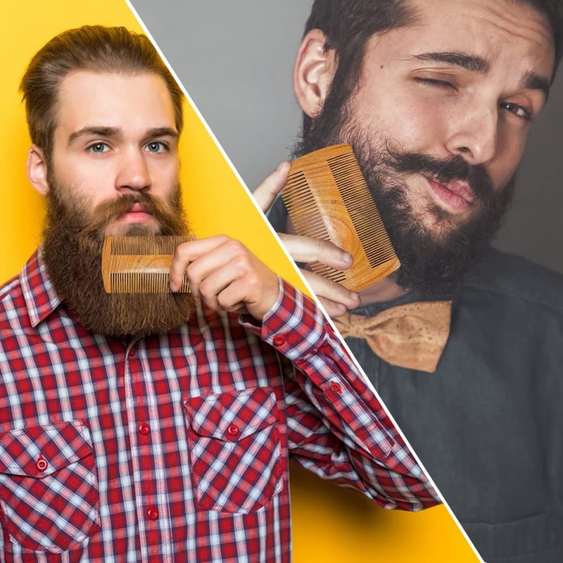 EQLEF Wooden Beard Comb, Natural Green Sandalwood Beard Comb, Non-Static