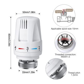Swetup Trv Thermostatic Radiator Valve, Thermostatic Valves Head Only, Radiator Thermostat Head M30 x 1.5, Standard Radiator Valves Replacement Head for Home Office, White, 3PCS