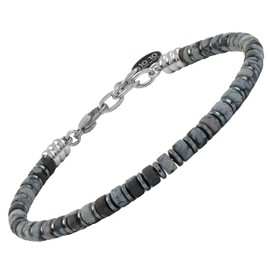 10:10 Men's Bracelet with Natural Semi-Precious Stones 4mm Washers Hematite Steel Adjustable Made in Italy, Natural stones obsidian snowflake, stainless steel