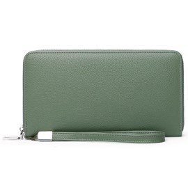 RNIEGA Women's Long Wallet, Large Capacity, Genuine Leather, Good Touch, Multi-functional, Coin Purse, Card Pocket, Skimming Prevention, Stylish, Genuine, green