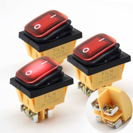 FILN 3pcs 15A KCD4 Waterproof Rocker Switch ON/Off Switch 4Pin 110V 120V 220V red Light Illuminated Boat Rocker Toggle Switch(Screw Terminal)