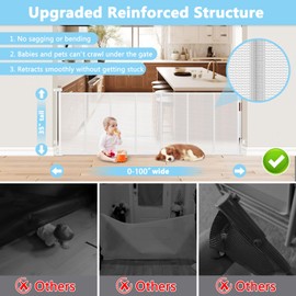 Reinforced 100 Inch Retractable Baby Gates for Doorways Extra Wide Baby Gates for Large Openings with Support Rods Retractable Baby Gate for Stairs Mesh Dog Gate Retractable Outdoor Retractable Gate