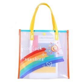 Yienning Iridescent Tote Bag PVC Handbag Waterproof Beach Bag Reusable Clear Bags for Shopping Vacation Travel Pool (Large Size)