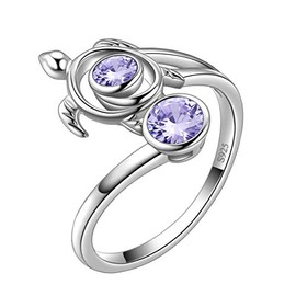 Aurora Tears Turtle Adjustable Rings 925 Sterling Sliver Animals Open Ring Blue Alexandrite June Birthstone Jewellery Gifts with Cubic Zirconia for Women DR0084D