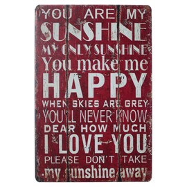 ARTCLUB You are My Sunshine You Make Me Happy I Love You Metal Plate Sign, Vintage Phrase Poster Plaque Living Room Bedroom Home Bar Wall Decor (Red)