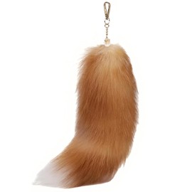 Faux Fur Fox Tail KeyChain for Women Therian Costume Cosplay Handbag Fashion Charm Wolf Tail Keychain Gift for Party (Golden)