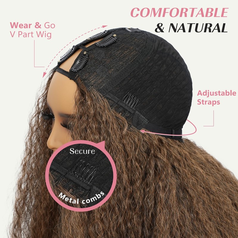 EINAEY V Part Wig Afro Curly Synthetic Kinky Curly V
