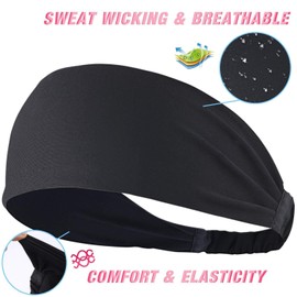 Unbranded Men Women Workout Headbands Moisture Wicking Sweat Bands Elastic Wide Headbands