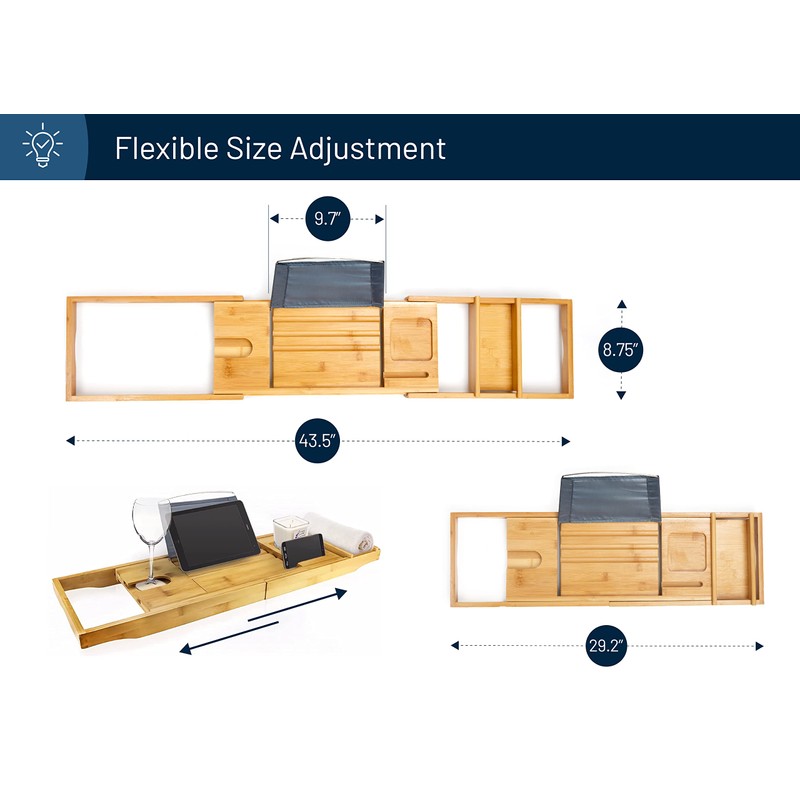 RoyalHouse Bamboo Bathtub Caddy Tray, Expandable Bath Table Over Tub
