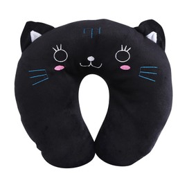 Travel Pillow U-Shaped Elasticity Travel Pillow, Neck Pillow Car Seat For Traveling, Headrest Airplane Pillow, Cute Animal Airplane pillow, Soft Memory Foam Neck Pillow for Adults, Children(Black cat)