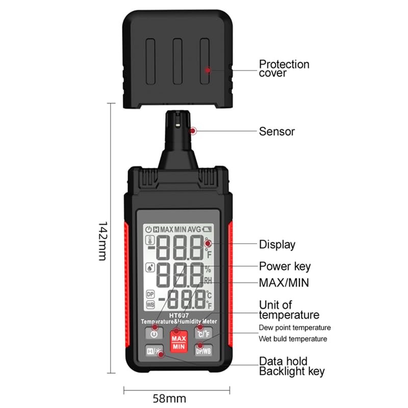 Kadimendium Handheld Temperature Humidity Meter High Accuracy ABS Hygrometer Thermometer