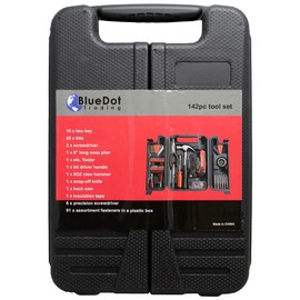 BlueDot Trading 142-Piece Big Tool Box Storage Case Set with Wrenches, Screwdrivers, Bits, and More Inside an Easy Carrying Molded Case, Handy for Household, Kitchen, Garage, or Dorm