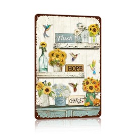 Vintage Farmhouse Bathroom Metal Tin Signs Rustic Flower Bathroom Decor Wall Art Country Bathroom Wall Decor 8X12 Inches