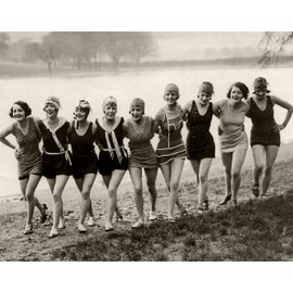Swimsuit Beauties 18x24 Unframed Poster- Vintage 1920s Swimwear, Flapper Era Beach Fashion Photo, Retro Seaside Antique Black & White Print, Classic Summer Women’s Fashion - Coastal Beach House & Dorm