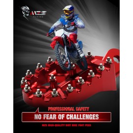 MZS Dirt Bike Foot Pegs, CNC Motocross Footpeg MX Footrest Rest Pedal Red Compatible with CRF250F CRF230F CRF150F XR150L Sur Light Bee X S LBS LBX MX3 XXX X160 X260 KDX200 HAWK 250 E Ride Pro SS
