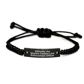 Funny Law Enforcement Officer Rope Birthday Unique Gifts from Friends, 'Officially The World's Coolest' Quote, Adjustable Black Rope Bracelet for Men