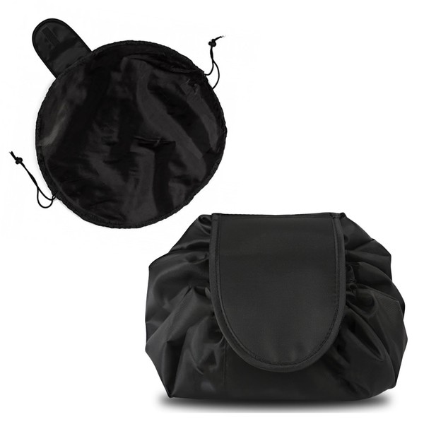 AWAVM Drawstring Makeup Bag, Portable Large Capacity Travel Makeup Storage Box, Waterproof Makeup Storage Box (Black), Black
