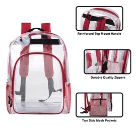 Clear See Through Backpack Heavy Duty | Transparent Clear Backpack Bags Stadium Approved for Women, Men, School, Travel (Red)