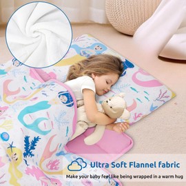 Safotad Toddler Nap Mat with Removable Pillow and Plush Blanket - 54" x 33"for Kids Ages 3-6 Years- Soft Kids Sleeping Bag for Toddlers - Roll Up Design Great for Preschool, Daycare, Pink