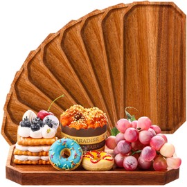 Dandat 12 Pack Wooden Serving Platter Acacia Wood Platters 10 x 5 Inch Rustic Serving Tray Rectangular Charcuterie Board Cheese Plate for Home Decor Dessert Vegetables Fruit Cookie