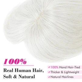 REECHO Human Hair Toppers, 6 Inch Toppers for Thin Hair, Clip In Wig with Bangs - White Blonde