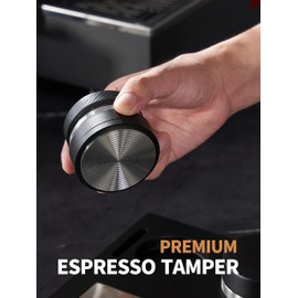Coosigar 58mm Espresso Tamper | Adjustable Depth Fits All 58mm Espresso Portafilter | Concentric Patterned Base | Built-In-Spring Coffee Tamper | Stainless Steel & wood Tamper | Espresso Machine