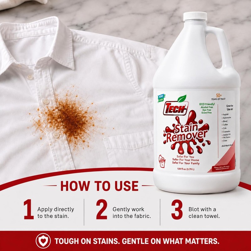 TECH Multi-Purpose Stain Remover, 128 oz, For Carpet, Clothes, Upholstery,