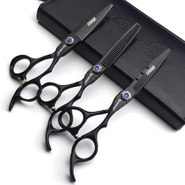 SHARONDS Hair Cutting Scissors Set, Hair Scissors, Thinning Scissors, Black, 6 Inches, 440C High (2/3/4-Piece Set) (6 Inches, 3 Pieces)