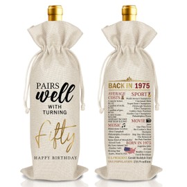 Funny 50th Birthday Wine Bag Gifts Ideas for Women Men, Happy 50th Birthday Party Decoration Wine Gift Bag, Pairs Well with Turning 50, Gifts for Women Mom Wife Him Her (B35）