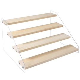 DIFEIUKI Figures Display Stand, 4 Tiers, Acrylic Display Stand, Wooden, Step-Like Design, Assembly, Easy Installation, For Dolls, Cosmetics, Accessories, Prizes, Collection, Display Stand, Width 12.2