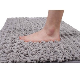 Yimobra Chenille Non-Slip Bath Mat, Soft Bath Mat, Machine Washable, Microfibre Absorbent Bath Mat, for Shower and Bathroom, 51 x 81 cm, Grey