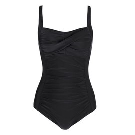 Women's Swimsuit One Piece Tummy Control Bathing Suit Ruched Vintage Push Up Swimwear Black XL New