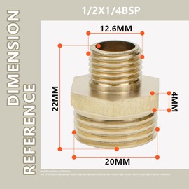 Bwintech 2 Pcs 1/2" Male to 1/4" Male BSP Thread Brass Hex Nipple Reducing Connector for Pipe Connecting Conversion