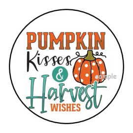 PartyMommy 30 PUMPKIN KISSES AND HARVEST WISHES ENVELOPE SEALS LABELS STICKERS 1.5" ROUND