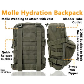 Tactical MOLLE Hydration Pack for 2L Hydration Water Bladder 500D Lightweight Nylon Hydration Pack for Hiking Running Biking and Climbing (Ranger Green)